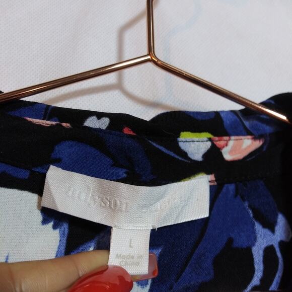 Adyson Parker Blue Floral Long Sleeve Tunic Top High Low Roll Tab Size L - Picture 3 of 6